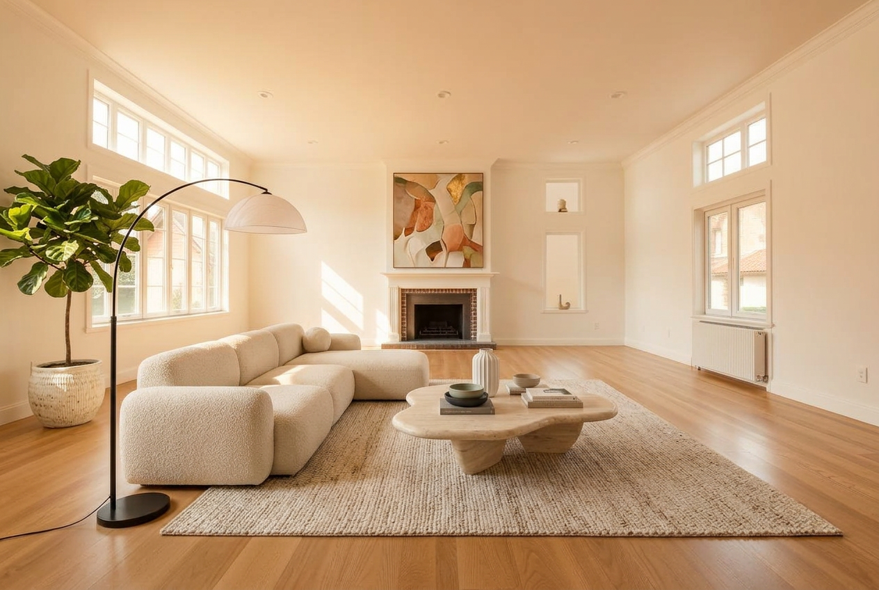 AI virtually staged living room in Modern Luxury style